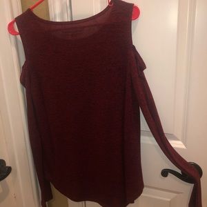 Long sleeve, Shoulder-less, Maroon Soft Top